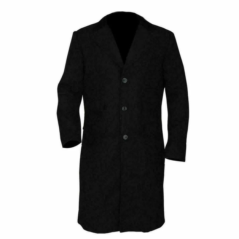 STOCK CLEARANCE SALE: Black Wool Long Fashion Trench Coat Inspired by Thomas Shelby from Peaky Blinders for Men