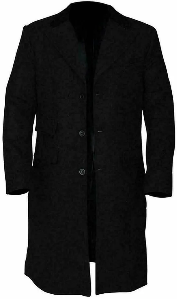 STOCK CLEARANCE SALE: Black Wool Long Fashion Trench Coat Inspired by Thomas Shelby from Peaky Blinders for Men