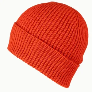 Sunrise Orange Rib Knit Cashmere Beanie