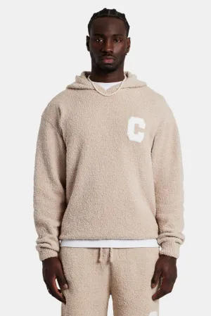 Textured Knitted Hoodie - Beige