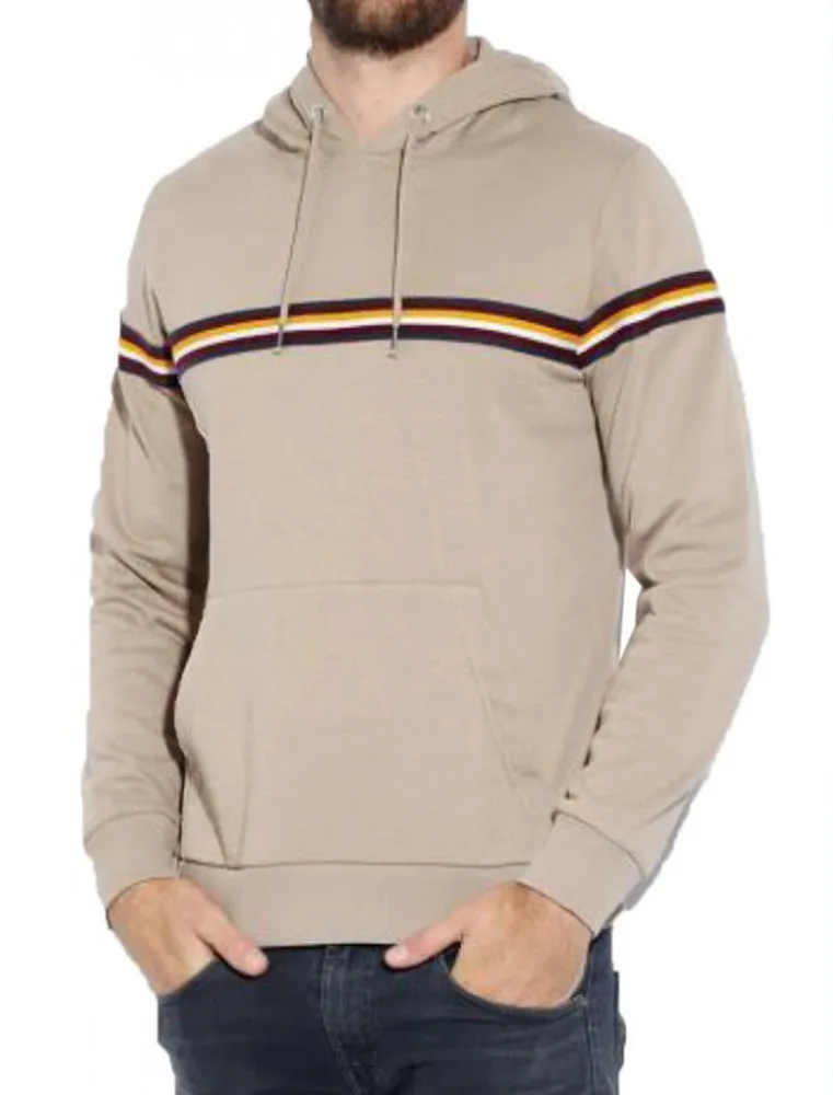 Trance Pullover Hoodie with Knitted Stripe Tape in Mushroom