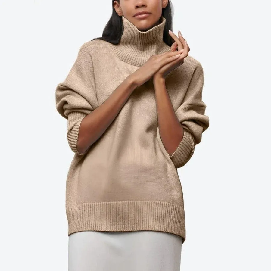 Trendy Oversized Turtleneck Knit Sweaters