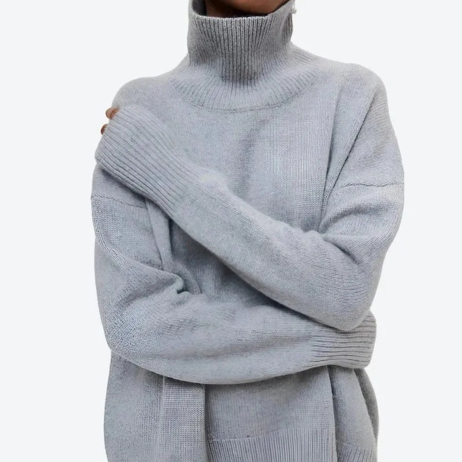 Trendy Oversized Turtleneck Knit Sweaters