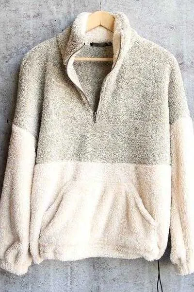 Two Toned Fuzzy Sherpa Fleece Pullover