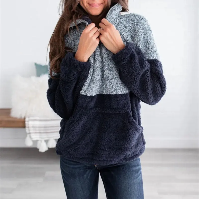 Two Toned Fuzzy Sherpa Fleece Pullover