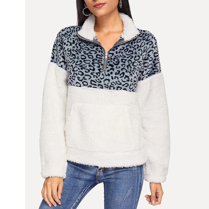 Two Toned Fuzzy Sherpa Fleece Pullover