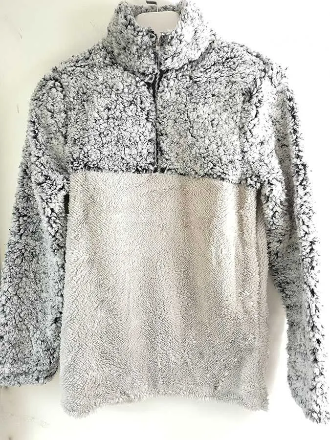 Two Toned Fuzzy Sherpa Fleece Pullover