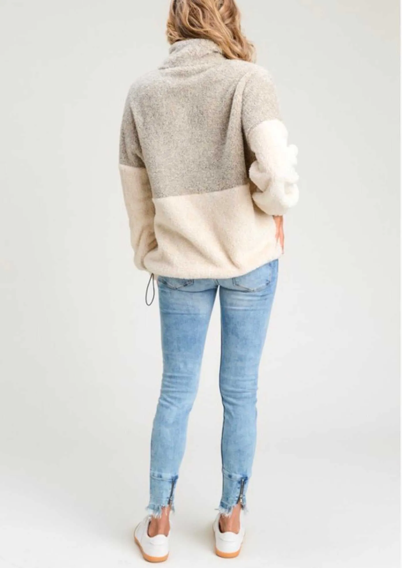 Two Toned Fuzzy Sherpa Fleece Pullover