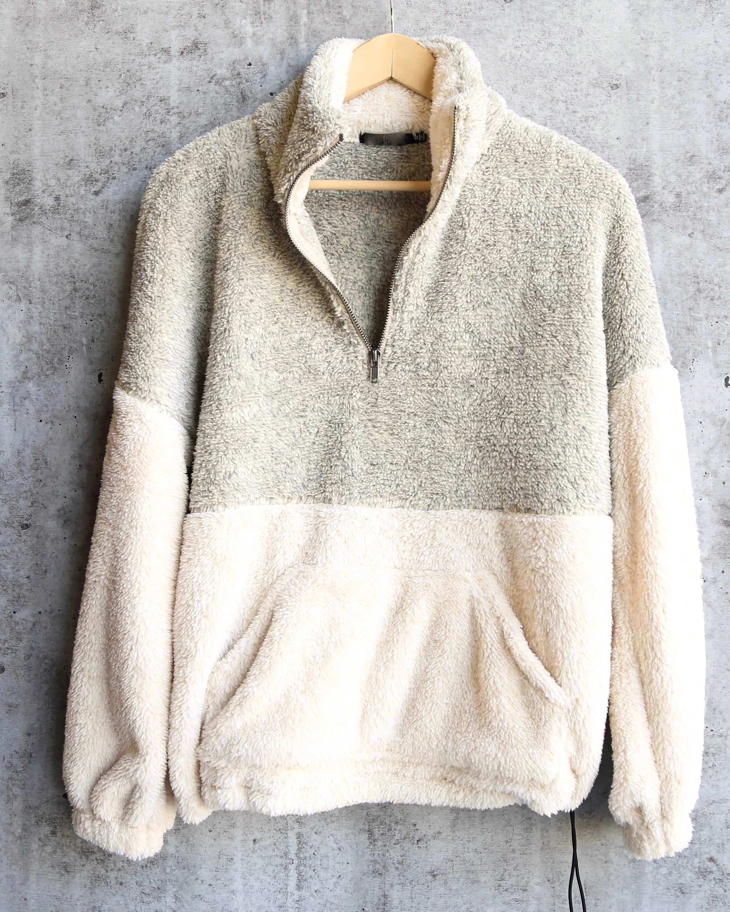 Two Toned Fuzzy Sherpa Fleece Pullover