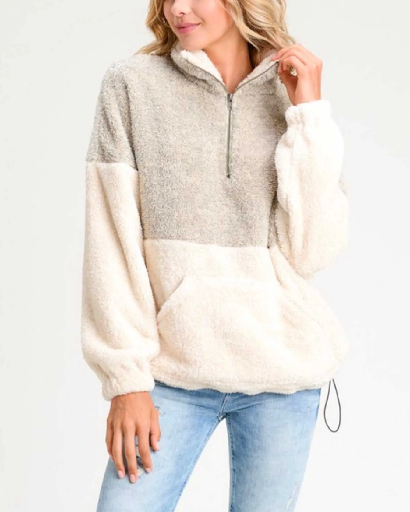 Two Toned Fuzzy Sherpa Fleece Pullover