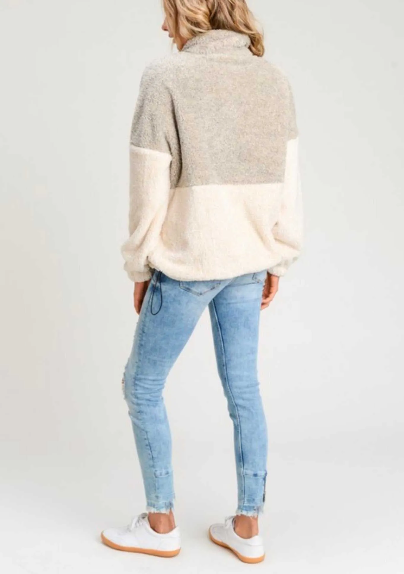 Two Toned Fuzzy Sherpa Fleece Pullover