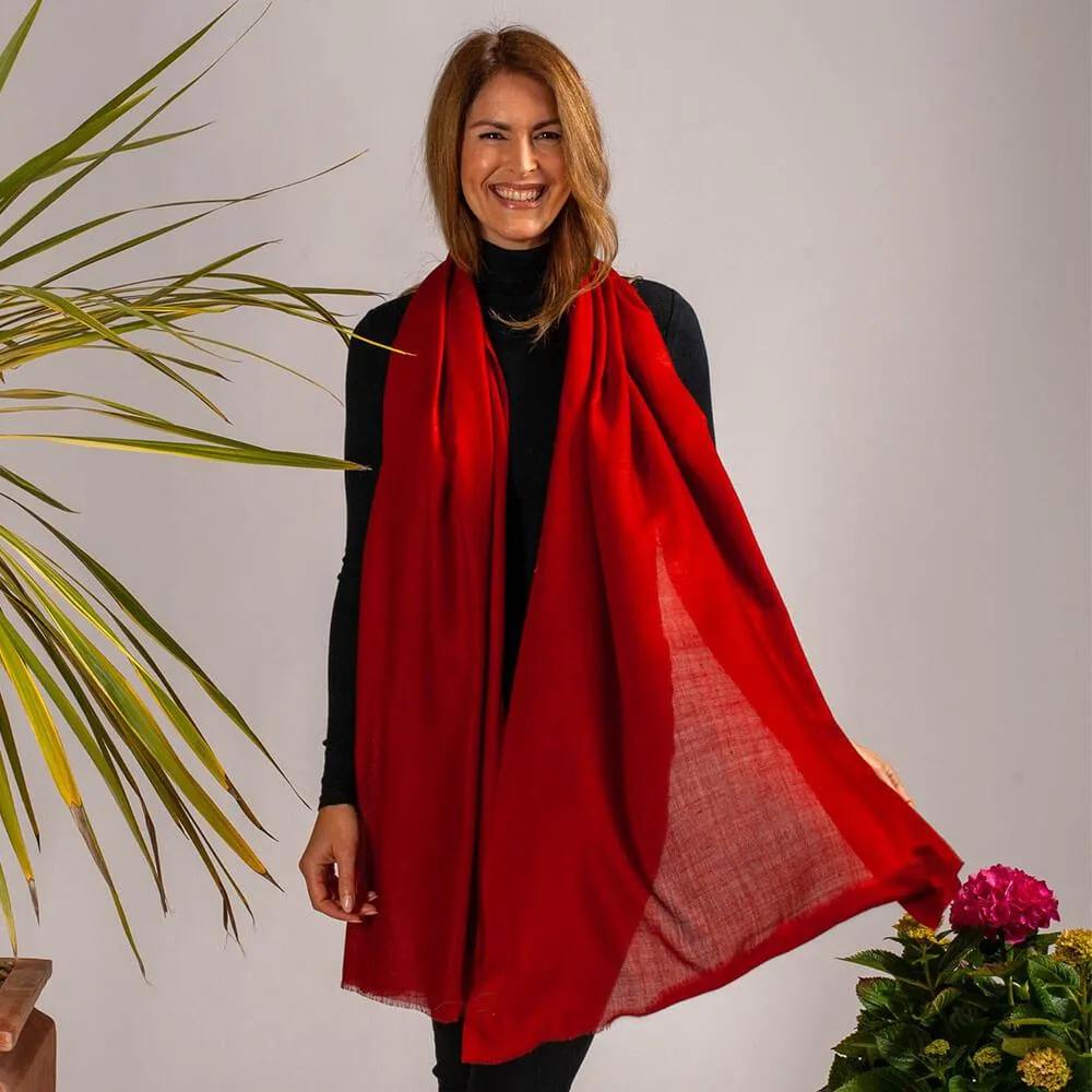 Vermilion Red Cashmere and Silk Wrap