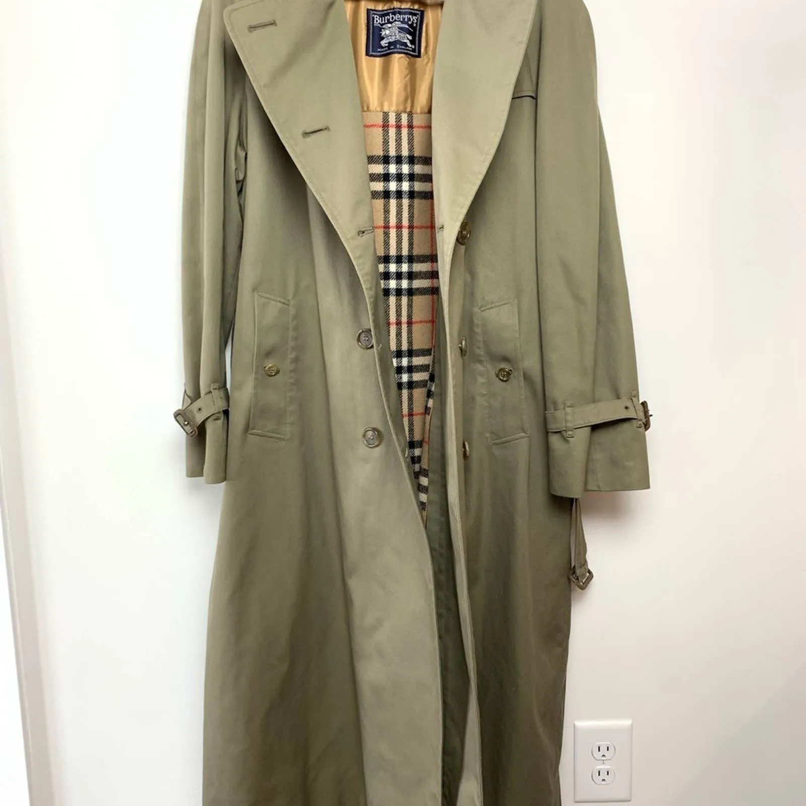 Vintage Burberry Trench Coat Nova Check 14L Long Burberrys Wool Cotton Plaid