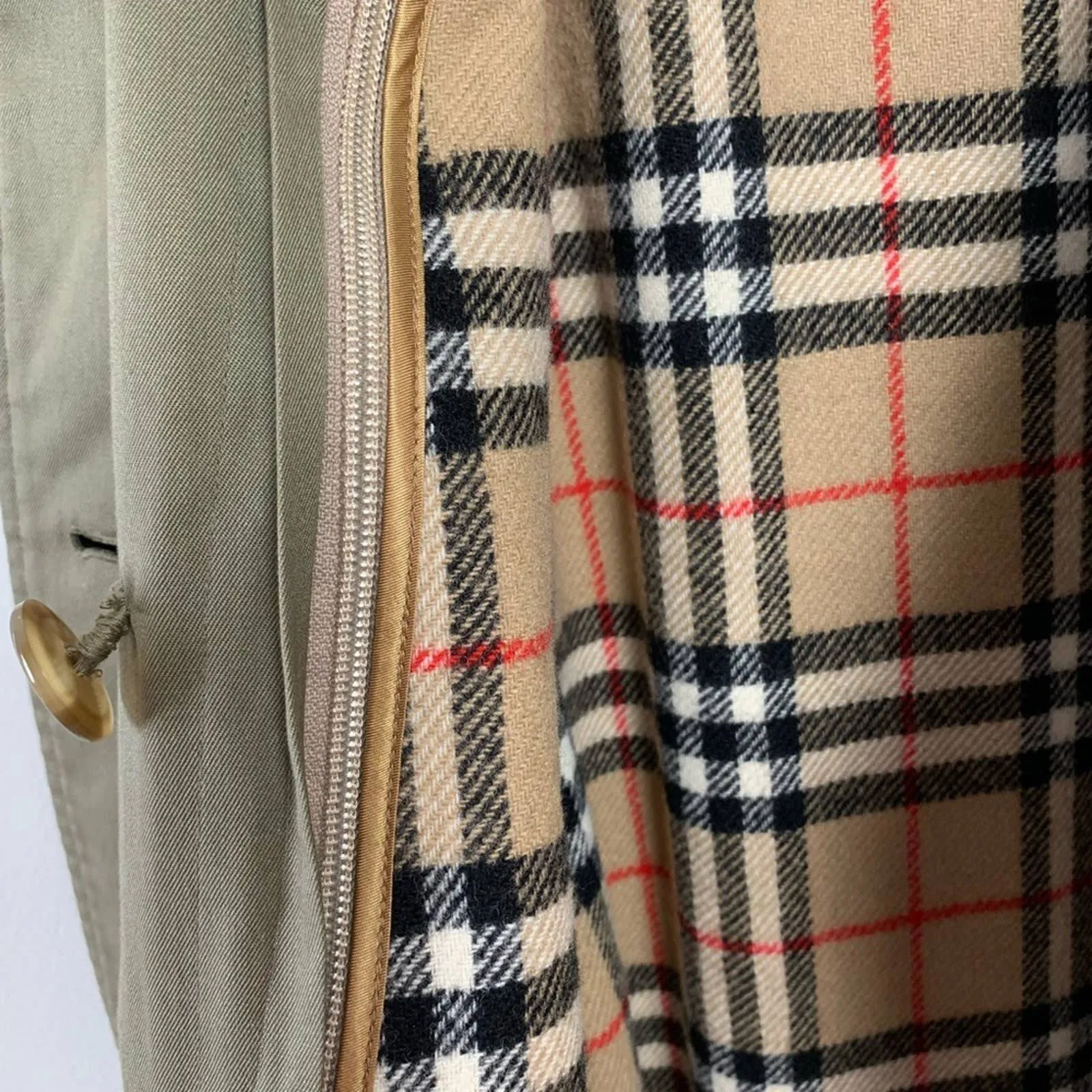 Vintage Burberry Trench Coat Nova Check 14L Long Burberrys Wool Cotton Plaid