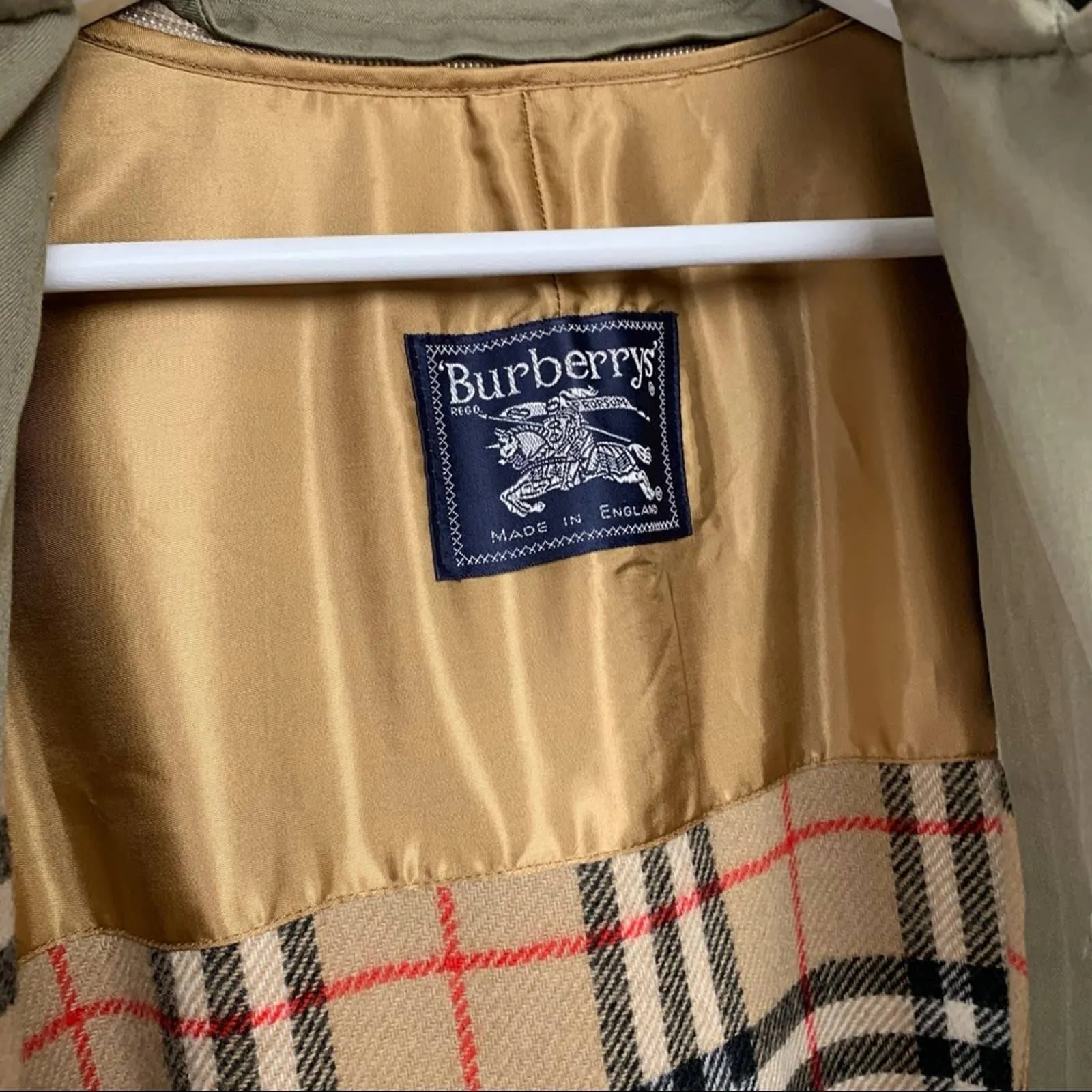 Vintage Burberry Trench Coat Nova Check 14L Long Burberrys Wool Cotton Plaid