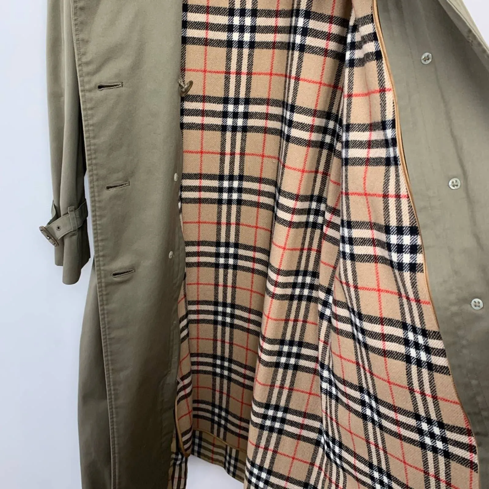 Vintage Burberry Trench Coat Nova Check 14L Long Burberrys Wool Cotton Plaid