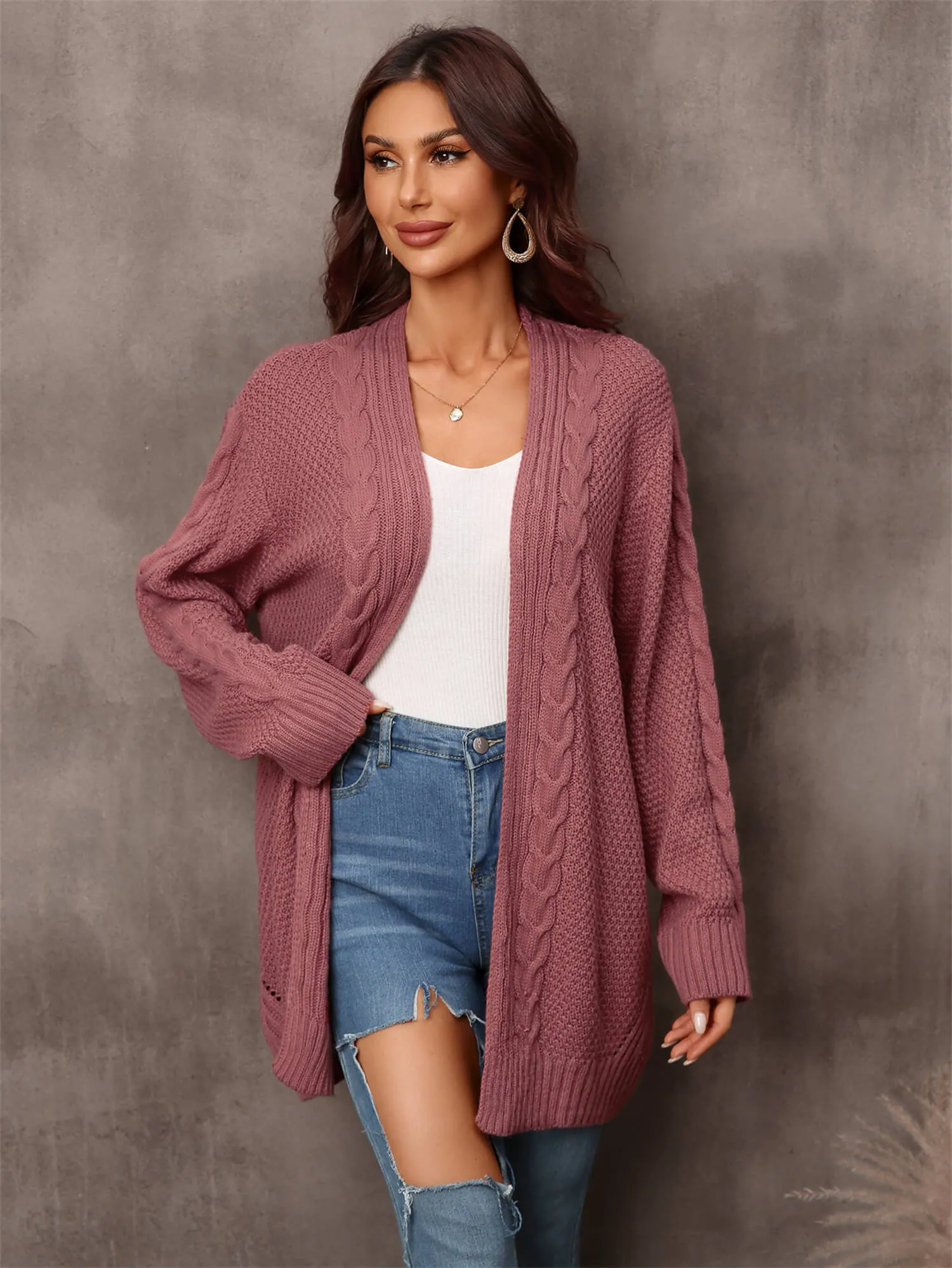 Warm Fall Mixed Knit Open Front Longline Cardigan