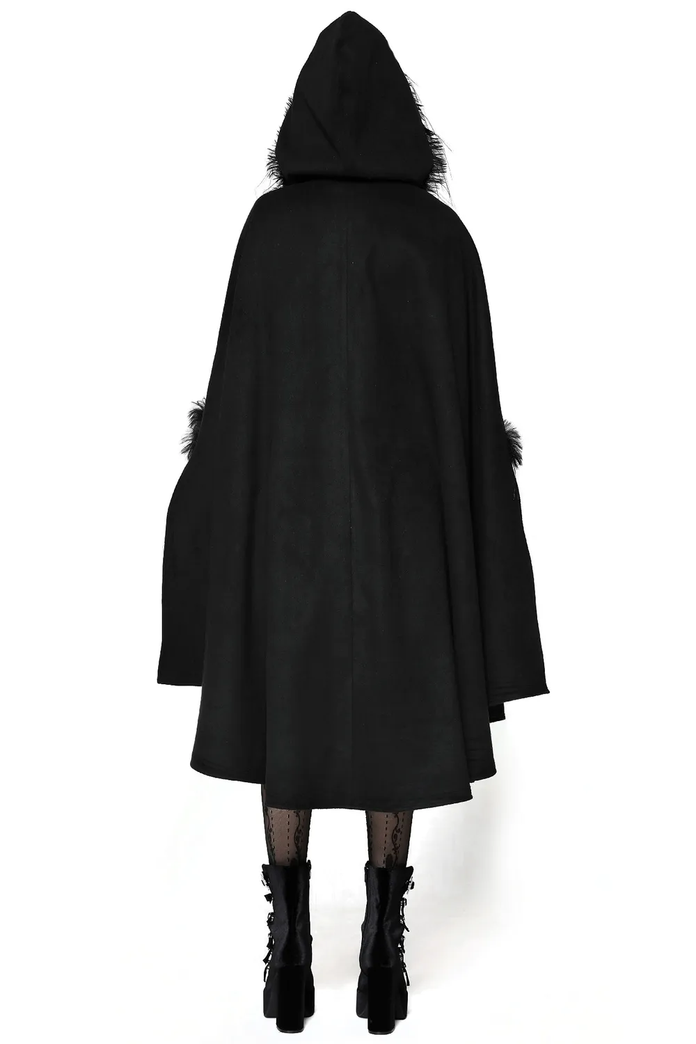 Warm Hooded Cape with Faux Fur Trim and Gothic Flair