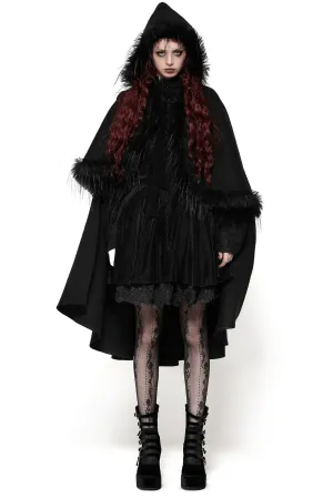 Warm Hooded Cape with Faux Fur Trim and Gothic Flair