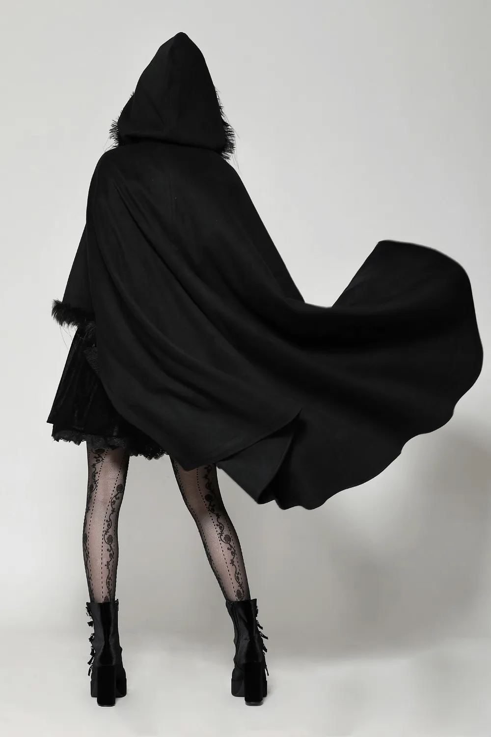 Warm Hooded Cape with Faux Fur Trim and Gothic Flair