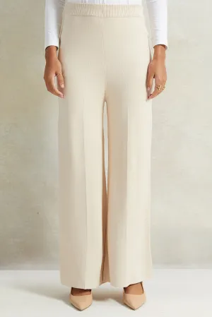 Women Beige Wide Leg Knit Trouser