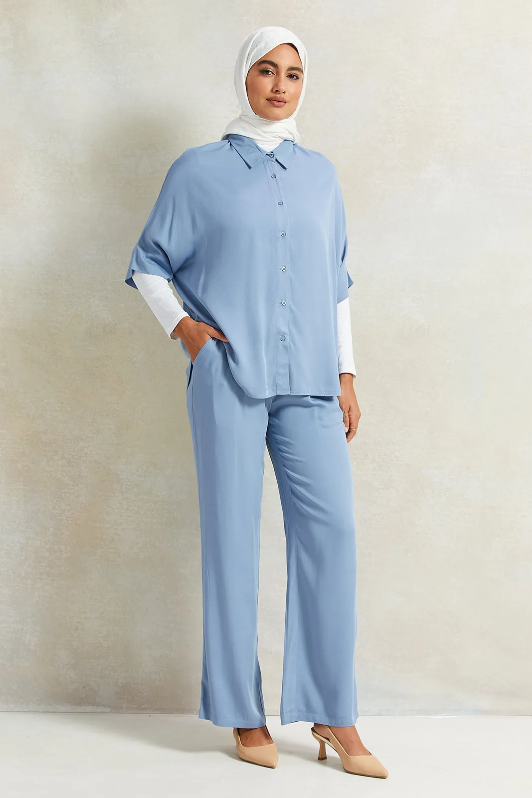 Women Blue Wide Leg Trousers