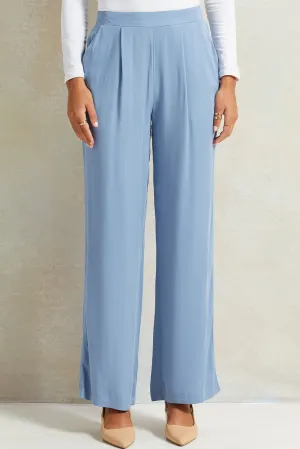 Women Blue Wide Leg Trousers