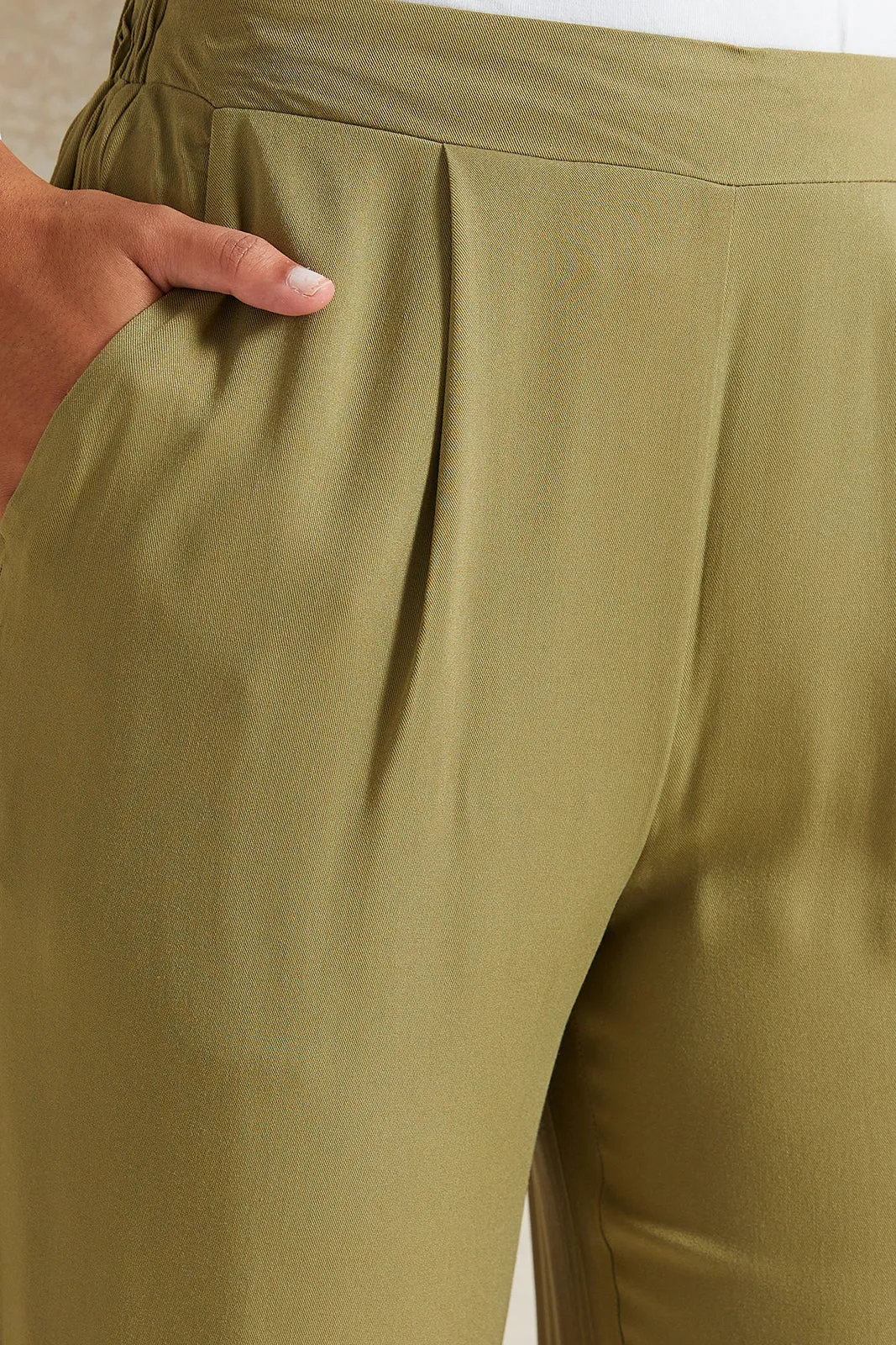 Women Olive Wide Leg Trousers