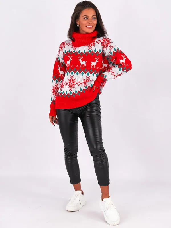 Women’s Christmas Print Casual Fit Large Turtleneck Jumper