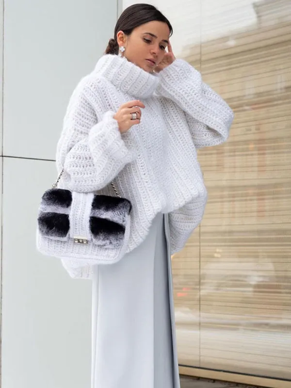 Women's Chunky Knit Oversized Turtleneck Jumper