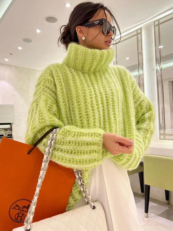 Women's Chunky Knit Oversized Turtleneck Jumper