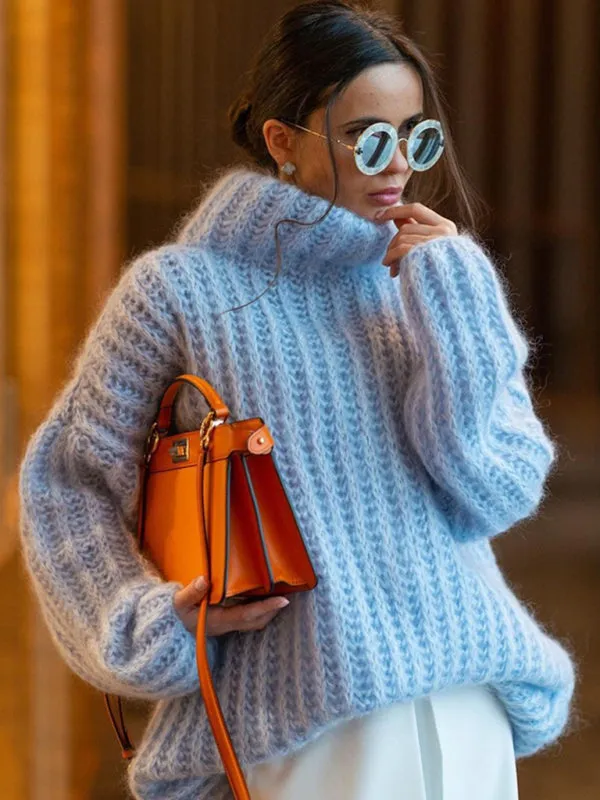 Women's Chunky Knit Oversized Turtleneck Jumper