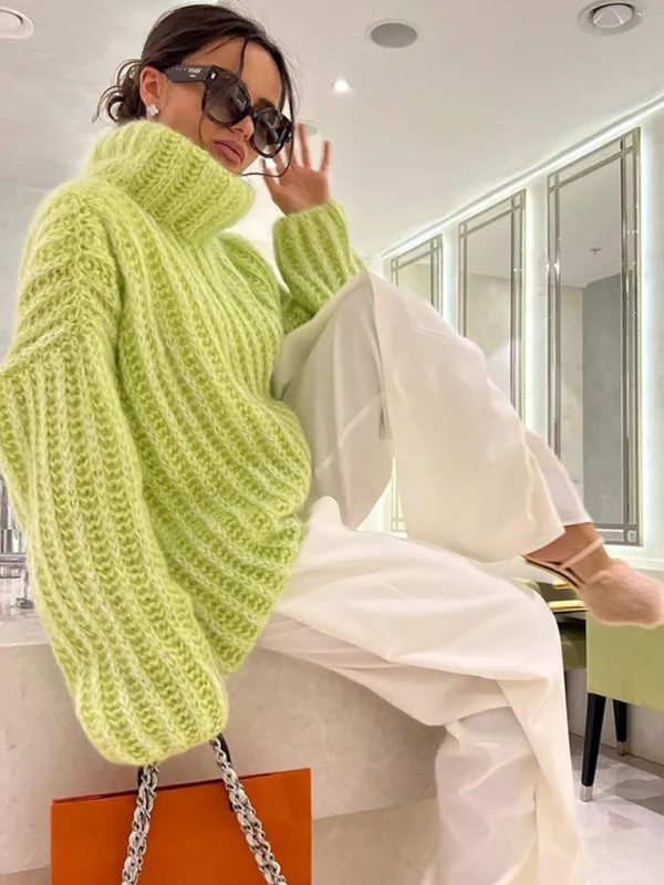 Women's Chunky Knit Oversized Turtleneck Jumper