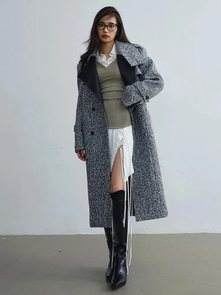 Women's Elegant Gray Woolen Trench Coat