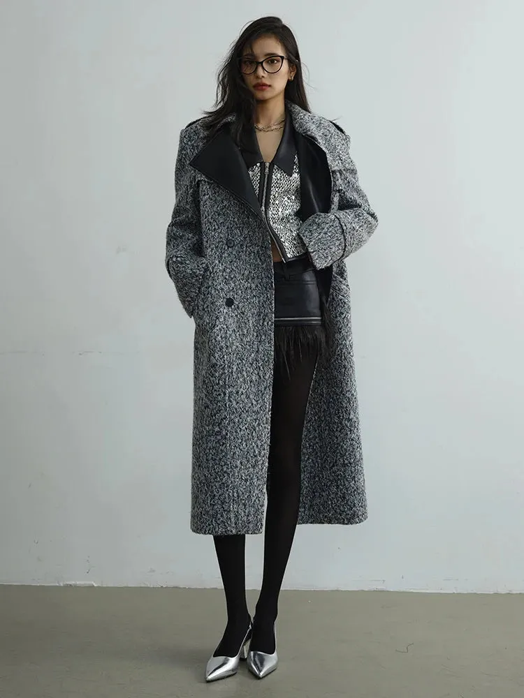 Women's Elegant Gray Woolen Trench Coat