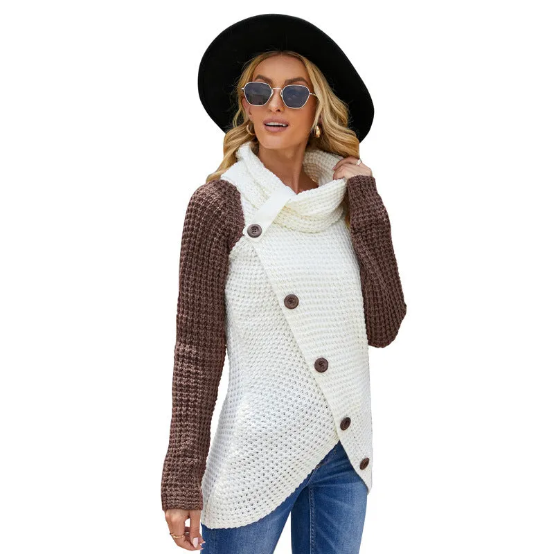 Women's Turtleneck Sweater Asymmetric Hem Wrap Knit Cardigan